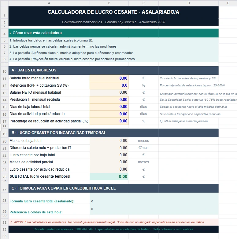 Descargar fórmula para calcular el lucro cesante (también en Excel)
